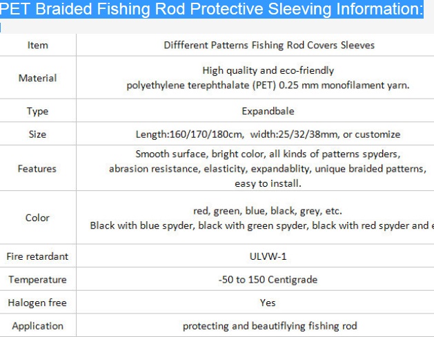 PET la copertura della canna da pesca, le maniche intrecciate estensibili -50°C~+150°C dei guanti delle componenti della canna da pesca